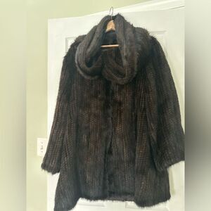 Knitted chocolate real mink coat.